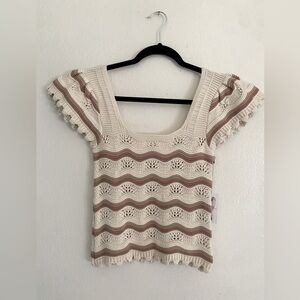 Jessica Simpson - Cream and Brown Knit Blouse, Size S